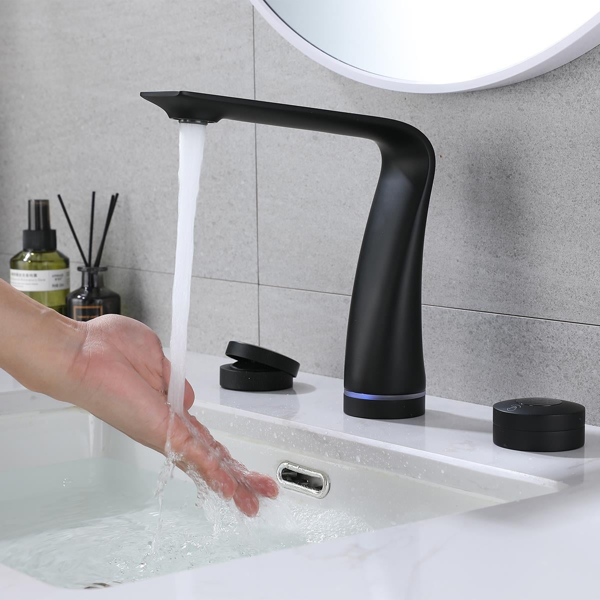 Wind 3 Delikli Sensörlü Lavabo Bataryası Matt Black