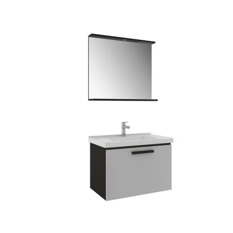 GRİS 80 CM SET SİYAH-GRİ (LAVABO DOLABI + AYNA)