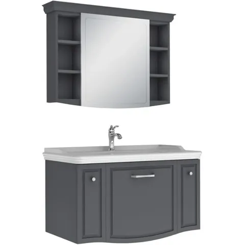 ARTE + 100 SET MAT ANTRASİT (LAVABO DOLABI + AYNA) KROM KULP