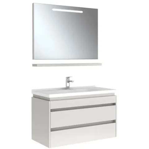 IDEA 100 CM SET PARLAK BEYAZ (2 ÇEKMECELİ DOLAP + AYDINLATMALI AYNA + ETAJER )