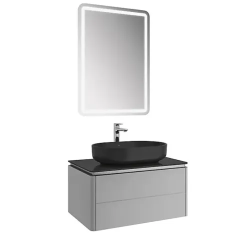 LOTUS 80 CM DAR ÇANAK LAVABO + AYNA SET MAT GRİ-ANTRASİT