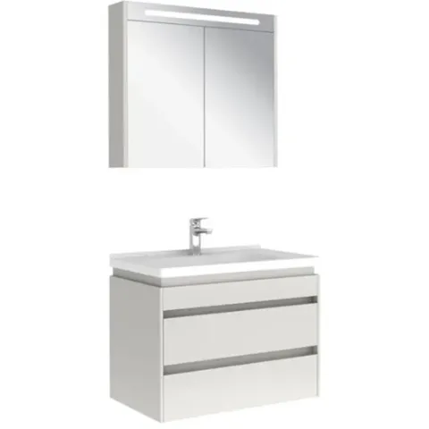 IDEA 80 CM SET PARLAK BEYAZ (2 ÇEKMECELİ  DOLAP + AYDINLATMALI AYNA DOLABI)