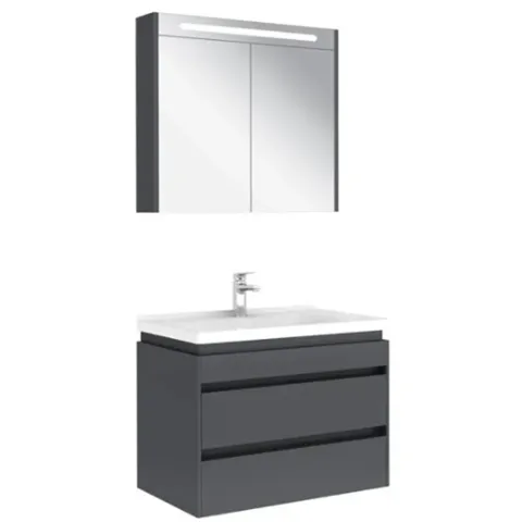 IDEA 80 CM SET PARLAK ANTRASİT (2 ÇEKMECELİ DOLAP + AYDINLATMALI AYNA DOLABI)