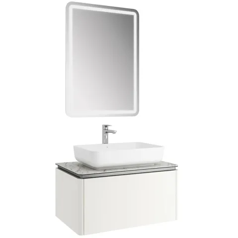LOTUS 80 CM DAR ÇANAK LAVABO + AYNA SET MAT BEYAZ-PALISSANDRO