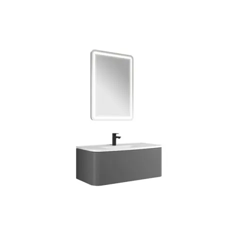 FOLD PRO 100 CM SET MAT GRİ (ETAJERLİ LAVABO+AYDINLATMALI AYNA)