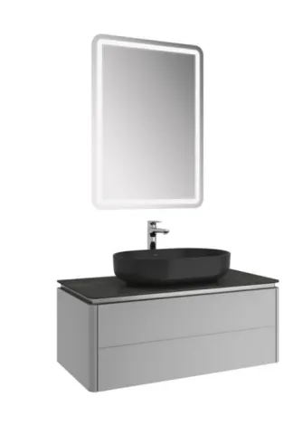 LOTUS 100 CM DAR ÇANAK LAVABO + AYNA SET MAT GRİ-ANTRASİT