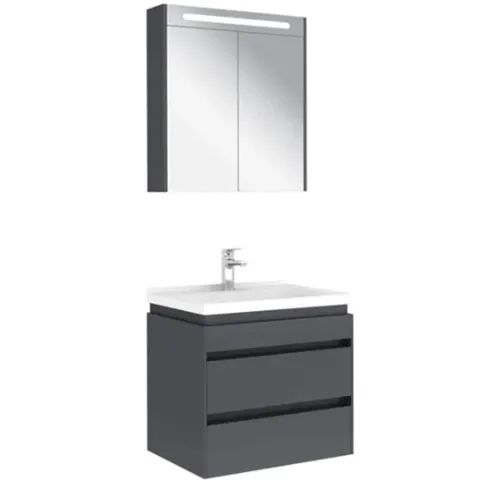 IDEA 65 CM SET PARLAK ANTRASİT (2 ÇEKMECELİ DOLAP + AYDINLATMALI AYNA DOLABI)