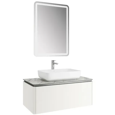 LOTUS 100 CM D.ÇANAKLI LAVABO + AYNA SET MAT BEYAZ/PAL