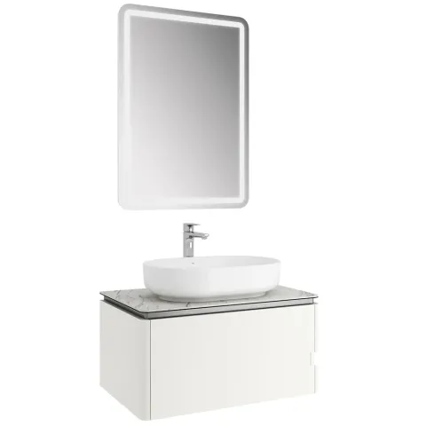 LOTUS 80 CM OVAL ÇANAK LAVABO + AYNA SET MAT BEYAZ/PAL