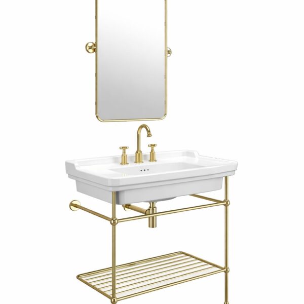 Kale Petra 90 CM Aynalı Set (3 Delikli Beyaz Lavabo) Altın