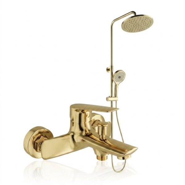 2'li Set - Kale Rain Round Push Button Duş Barı Gold - Kale Tandem Banyo Bataryası Altın